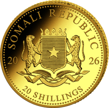 0,5g Gold Somalia Elefant 2026 (Polierte Platte)