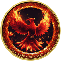1 Unze Silber flammender Phönix 2025 (Auflage: 100 | teilvergoldet)