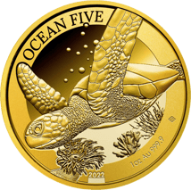 1 Unze Gold Ocean Five Schildkröte 2022 PP (Auflage: 100 | Polierte Platte)