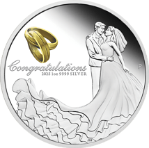 1 Unze Silber Glückwunsch zur Hochzeit 2025 PP (Polierte Platte | im Etui)