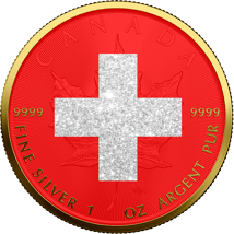 1 Unze Silber Maple Leaf 2023 Swiss Edition Iced Out (Auflage: 100 | teilvergoldet | coloriert)