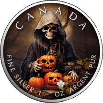 1 Unze Silber Maple Leaf Halloween - Smiling Skeleton 2023 (Auflage: 2.023 | coloriert)