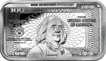 1 Unze Silberbarren 100 Dollar Banknote Benjamin Franklin