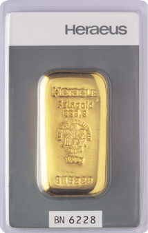 100 g Goldbarren Heraeus (gegossen)