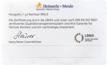 1g Goldbarren Heimerle und Meule Alles Liebe zum Hochzeitstag FineCard