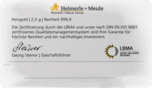 2,5 g Goldbarren Heimerle und Meule Alles Gute zur Hochzeit FineCard