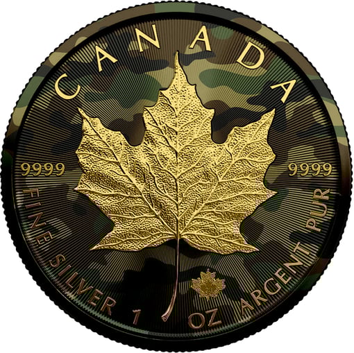 1 Unze Silber Maple Leaf 2023 Camouflage Green Edition (Auflage 100 coloriert teilvergoldet)